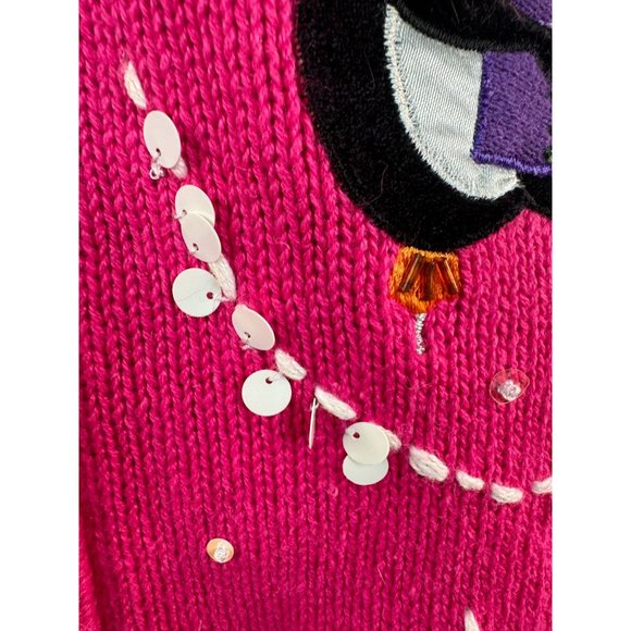 Heirloom Collectibles Petite Lg XMas Penguin Zip Cardigan Sweater Pink Cotton Bl - Picture 15 of 16